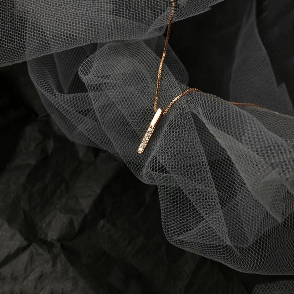 Gold Diamond Strip 925 Sterling Silver Necklace - Picture 7 of 14